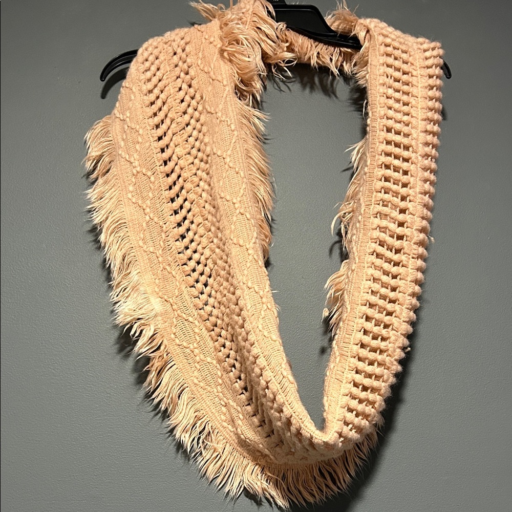 Chic Tan Knit Scarf with Fringe